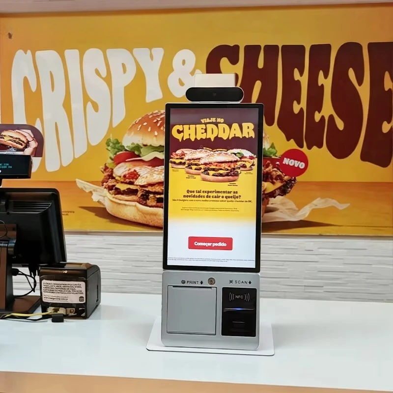 Metal 15.6-inch Cash Register POS Self-service Kiosk with 80mm Receipt Printer for Mcdonald Kfc  Restaurants