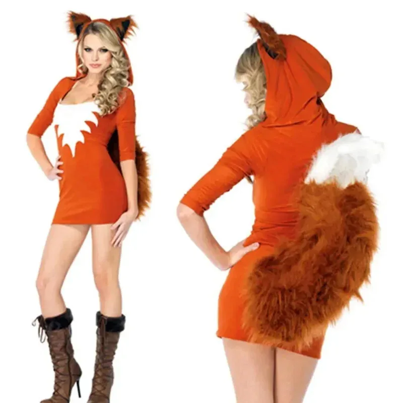 

A Cartoon Fox Cosplay Costume Dress With Hoodies Kawaii Outwear Game Uniform Role Playing Costume For Halloween Party Women Girl