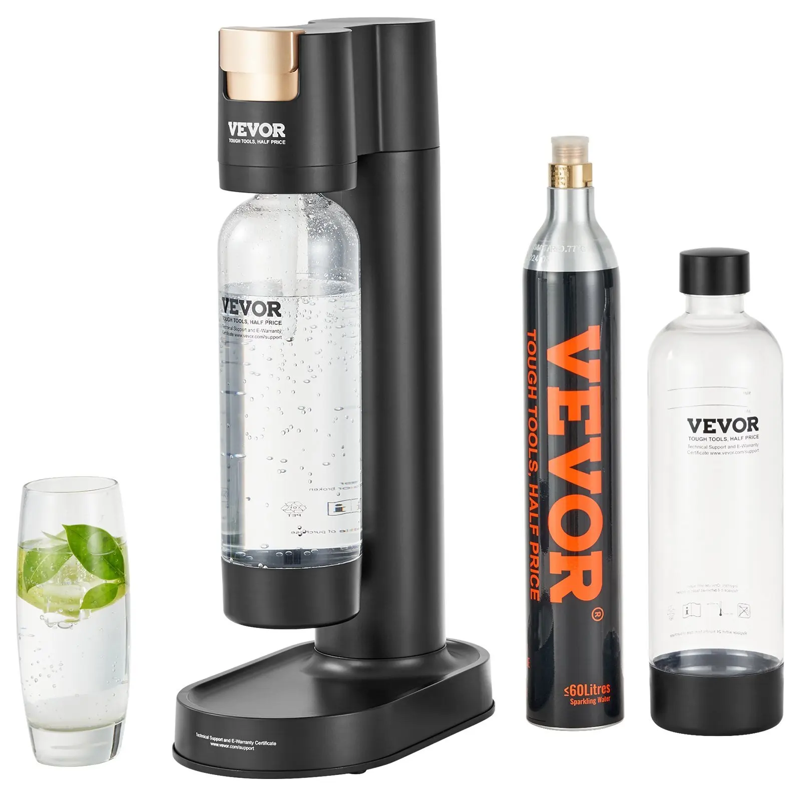 VEVOR Sparkling Water Maker, Soda Maker Machine for Home Carbonating, Seltzer Water Starter Kit with 2 BPA-free 1L PET Bottles,