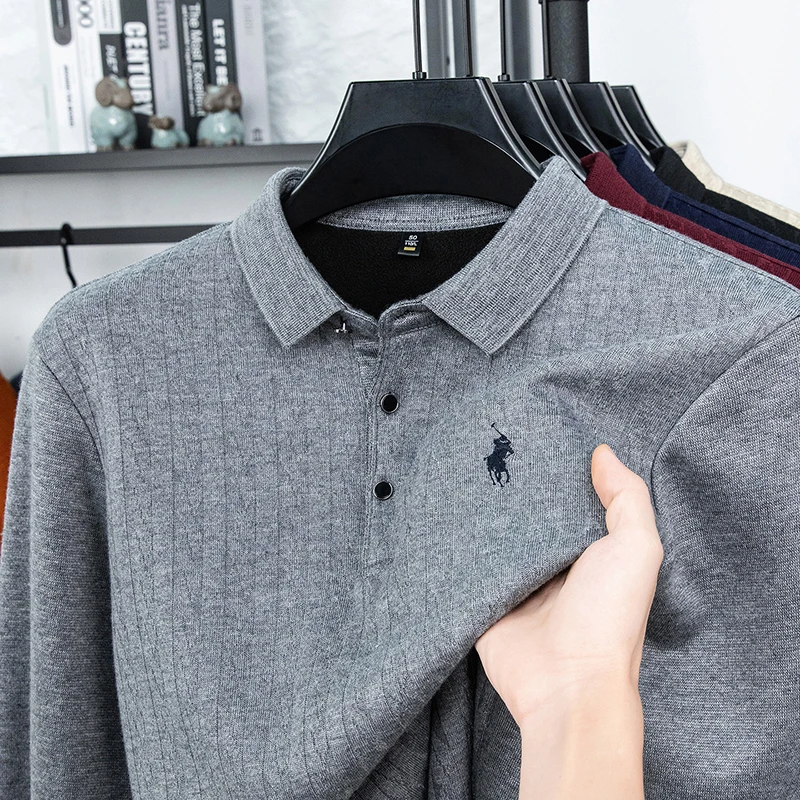 سترة محبوكة جديدة لخريف وشتاء 2025 للرجال من حرير التوت والقطن والصوف مع سترة مخملية سميكة وسترة بولو سفلية