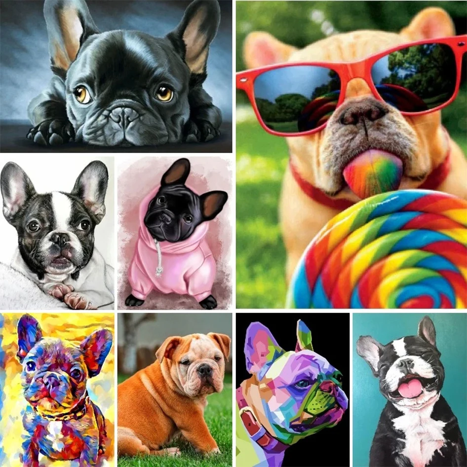 2023 5d French Bulldog Diamond Embroidery Pug Dogs Animal Diamond Painting Cross Stitch Square Picture of Rhinestones Gift