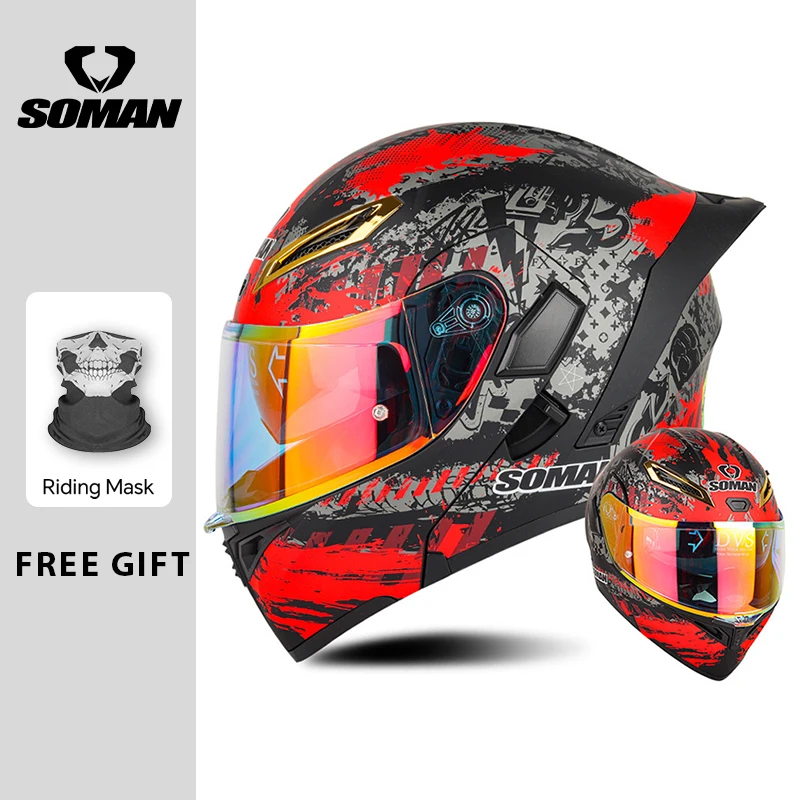 

SOMAN мотоциклетные шлемы с двумя линзами, откидной шлем, одобренный DOT, модульный шлем, мотоциклетный анфас, шлем для мотокросса, четыре сезона