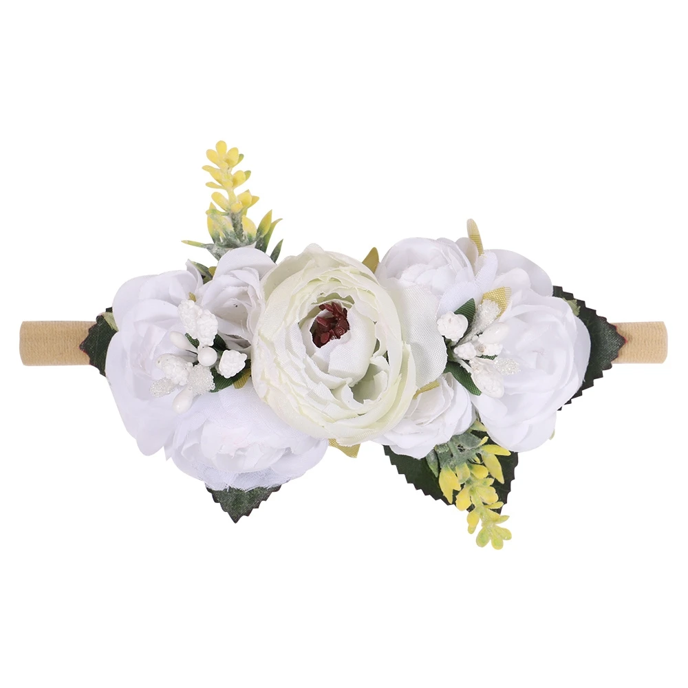 Diademas de flores artificiales para bebés y niñas, banda elástica de nailon hecha a mano, accesorios para el cabello, decoración para el cabello, 1