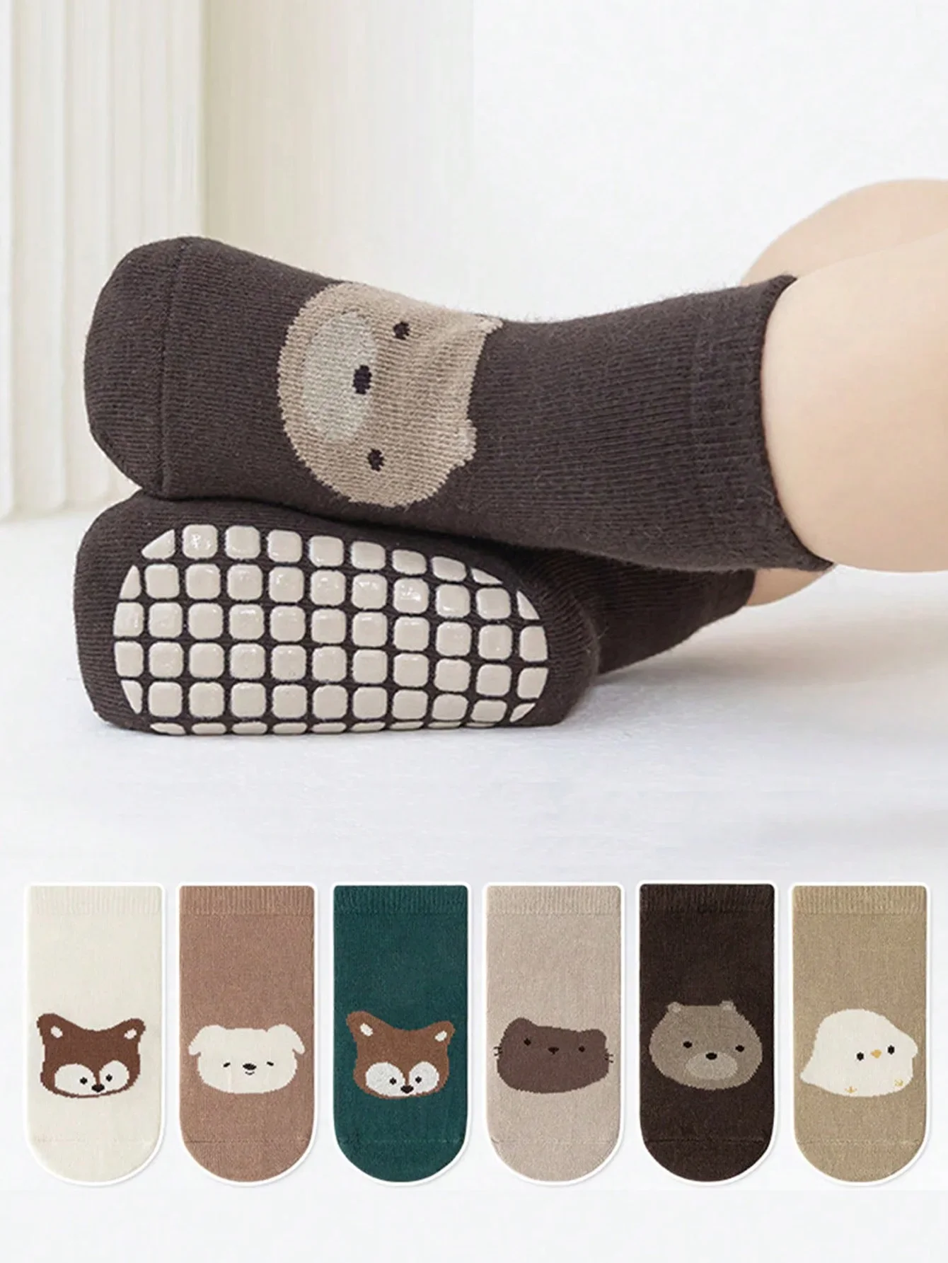 6 Paar Bodensocken für Neugeborene, rutschfest, für den Innenbereich, weicher Boden, rund, Cartoon-Mund, für Jungen und Mädchen, Kindersocken