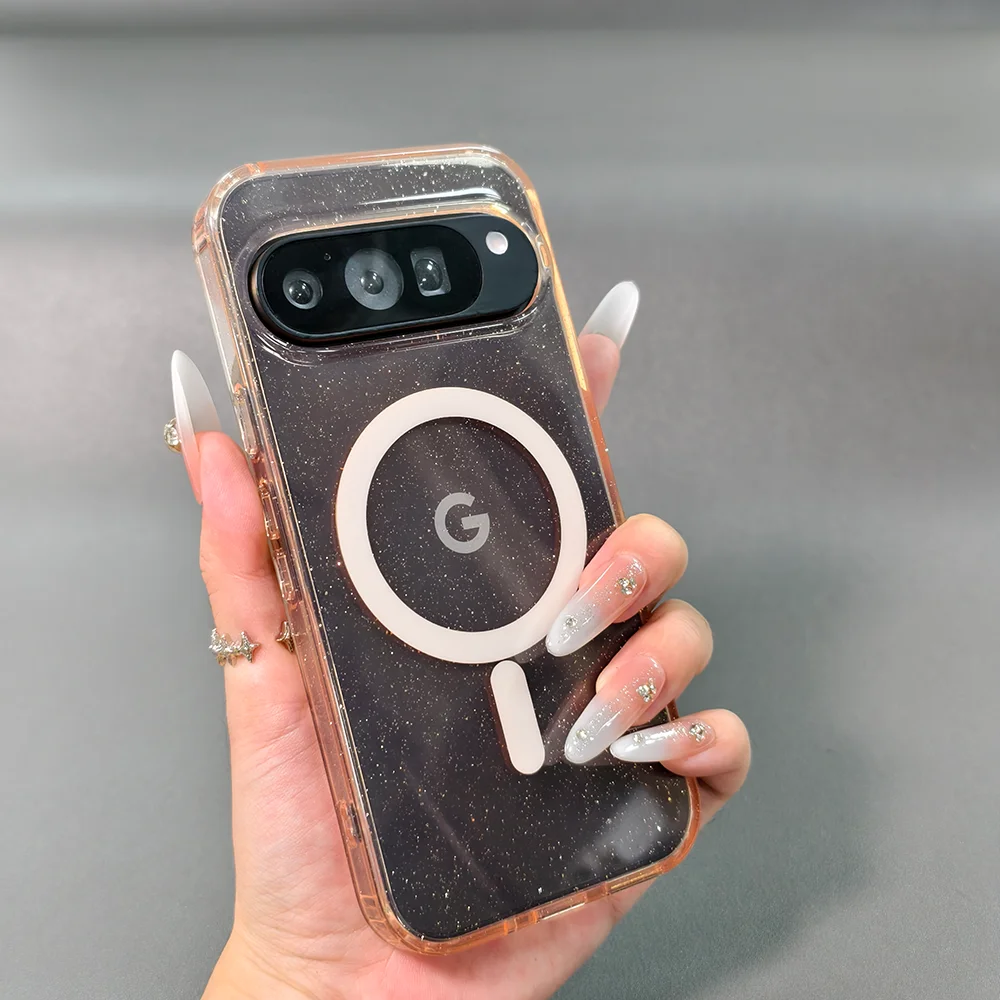 حافظة Magsafe لامعة من الأكريليك الشفاف لهاتف Google Pixel 9 Pro XL 10 Pro غطاء شحن لاسلكي مغناطيسي لهاتف Pixel 9A 9Pro