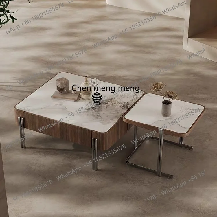 Modern simple medieval style coffee table side table living room household small apartment light luxury microcrystalline stone