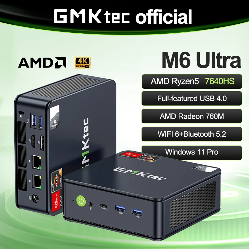 كمبيوتر GMKtec M6 Ultra Nucbox Mini AMD R5 7640HS 6-core 12-thread DDR5 4800Mhz Pcie 3.0 SSD WIFI 6 BT5.2 Win11 Pro كمبيوتر ألعاب سطح المكتب