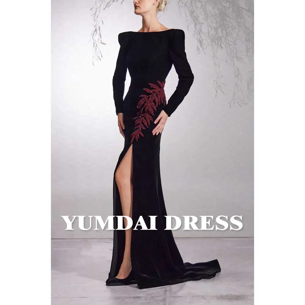 YUMDAI Luxury Dubai Black Welvet Beaded Evening Dress Ladies High-end Formal Stage Gown Special Festival Haute Couture Dress