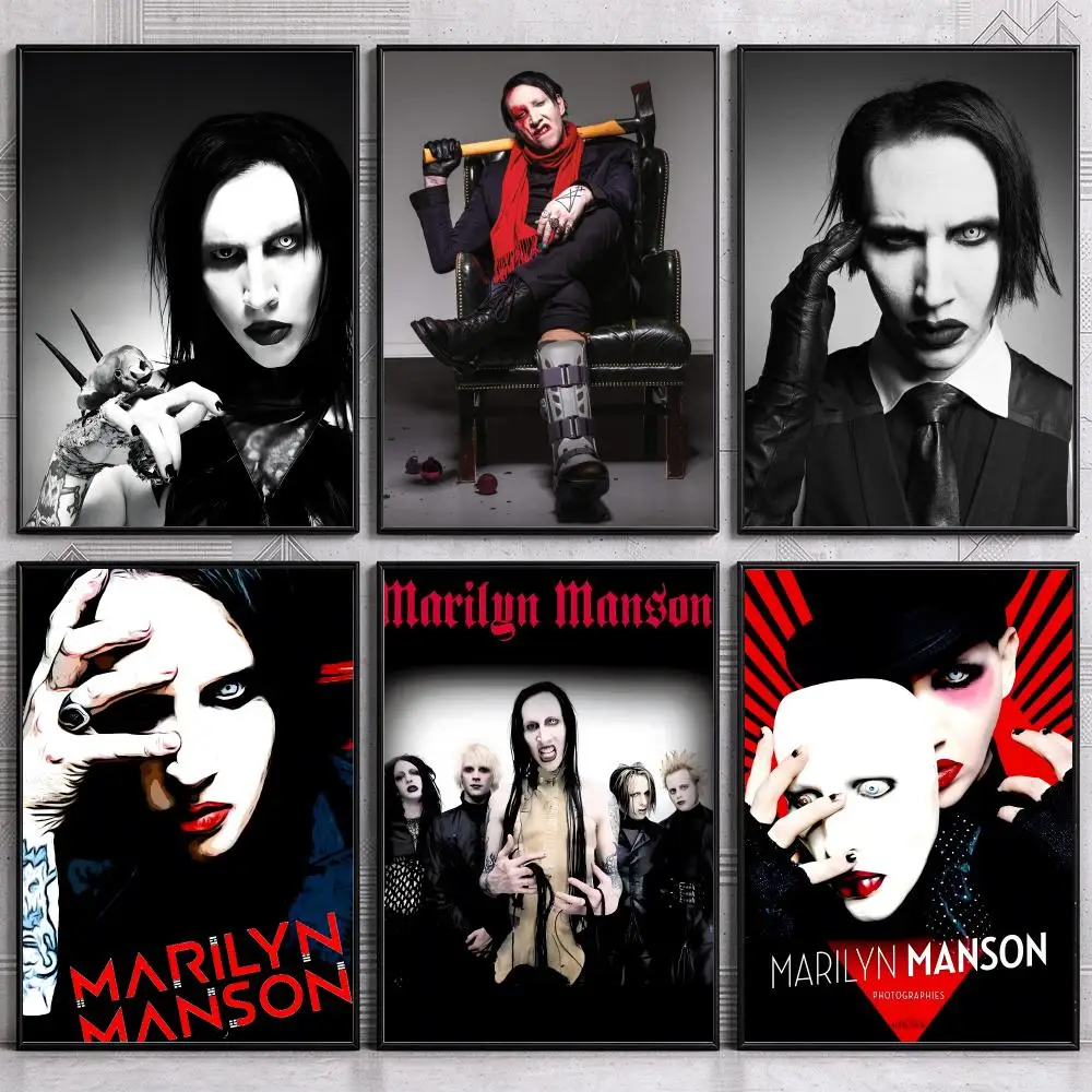 Gothic Rock Artist M-Marilyn Manson Poster Wall Art Print Sticker for Bedroom Living Room Dorm Office Modern Home Decor Gift