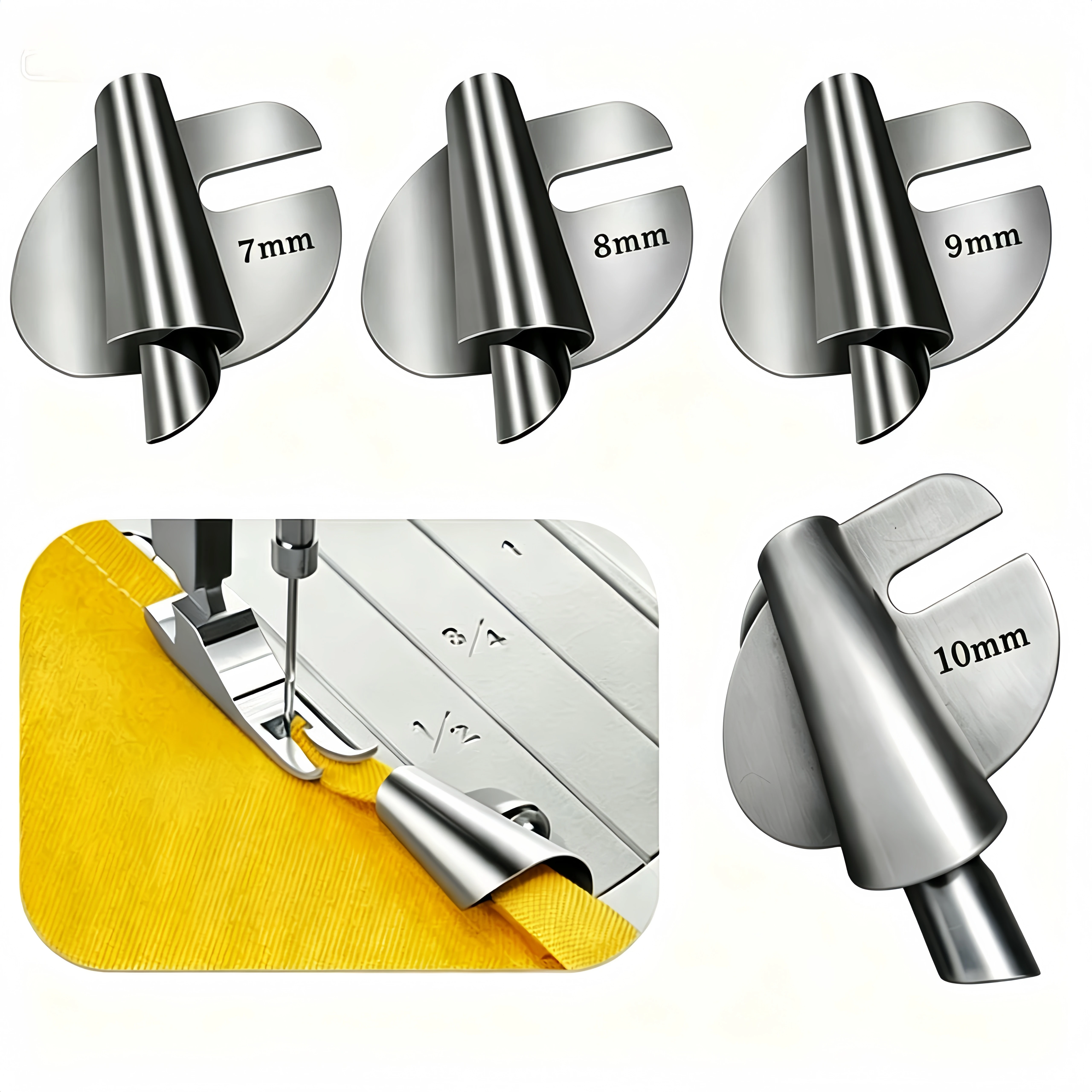 1/4/8Sewing Rolled Hemmer Foot Set 3-10mm Wide Rolled Hem Pressure Foot Sewing Machine Home Industrial Curved Scroll Hemmer Foot