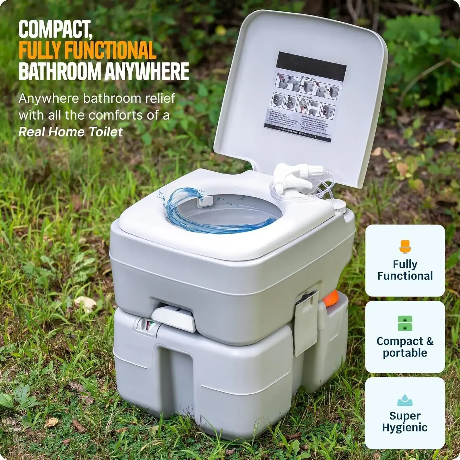 YOU-Portable Toilet – Compact Indoor & Outdoor Commode w/Travel Bag for Camping, RV, Boat – Piston Pump Flush, 5.3 Gallon