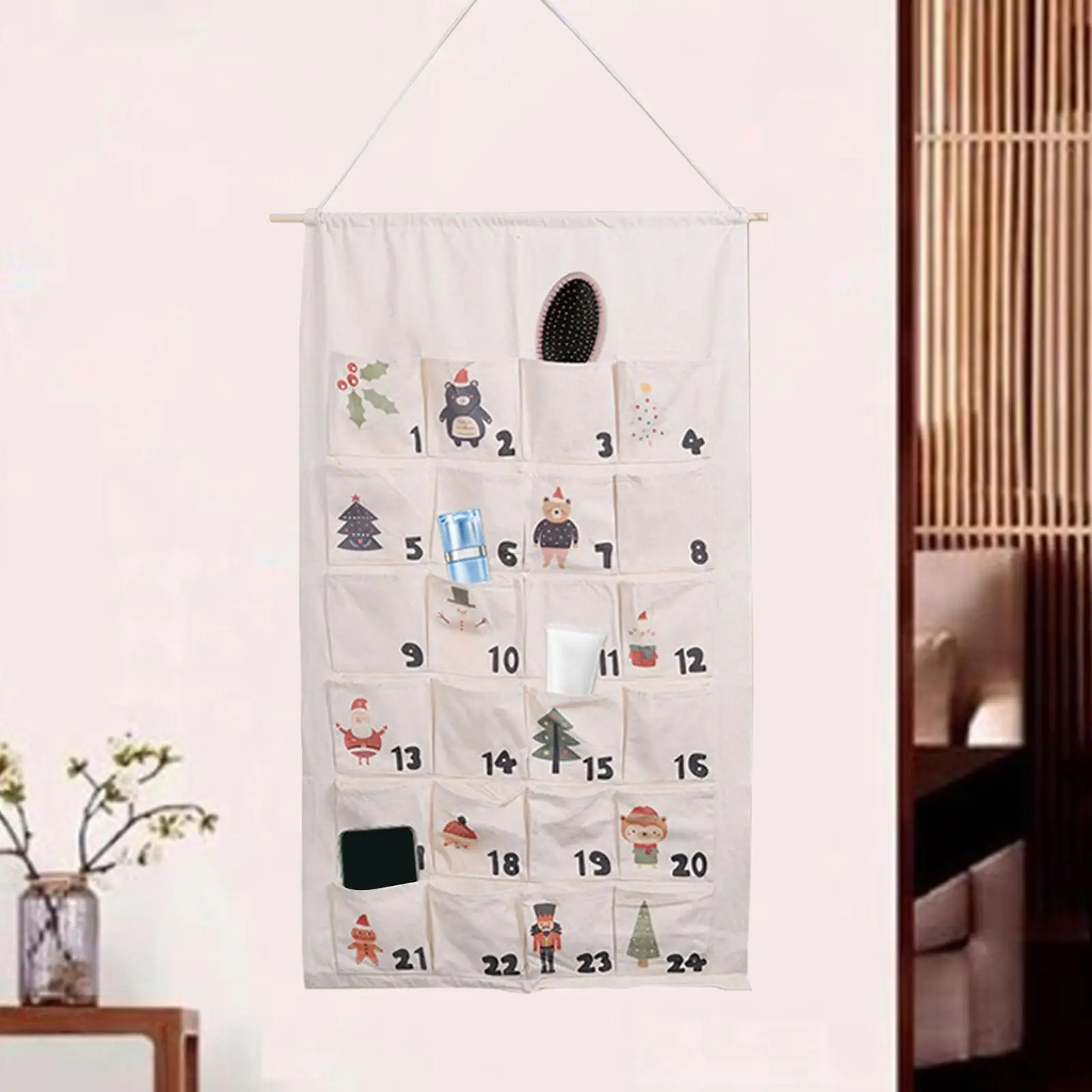 Christmas Hanging Storage Bag Calendar Countdown Hanging Bag 24 Pocket Door Hanging Sundries  Wall Mounted Storage Bag