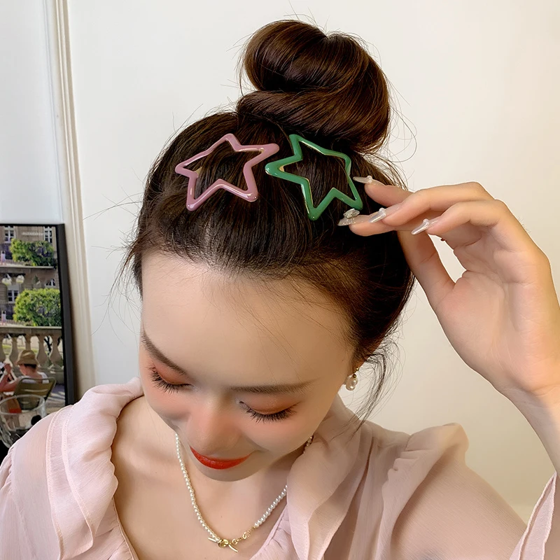 AWAYTR-Pinzas para el pelo de estrella ahuecada para niña, horquillas con broche de estrella, tocado dulce, pasadores para el cabello, accesorios