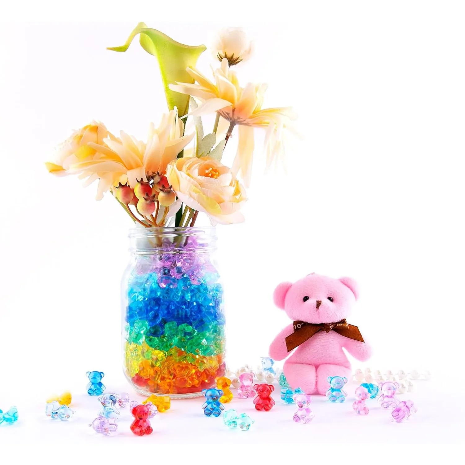 Zufällig gefärbte, durchscheinende Acryl-Mini-Bärenfiguren, Statuen für Vasenfüllungen, Partydekoration, Kunst-DIY-Bastelornamente – Detail 5