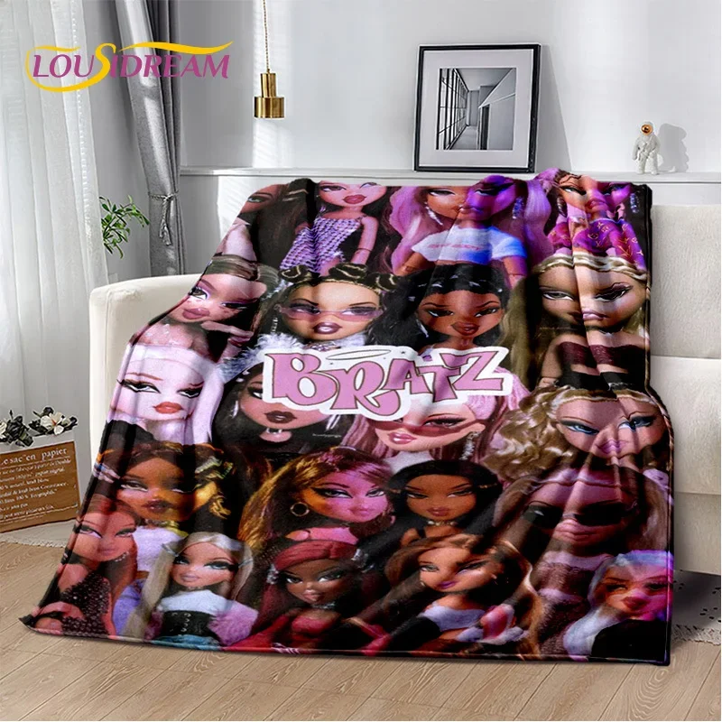 Manta para niñas Bratz con estampado 3D de dibujos animados, manta suave de franela para el hogar, dormitorio, cama, sofá, Picnic, oficina, senderismo, regalo para niños