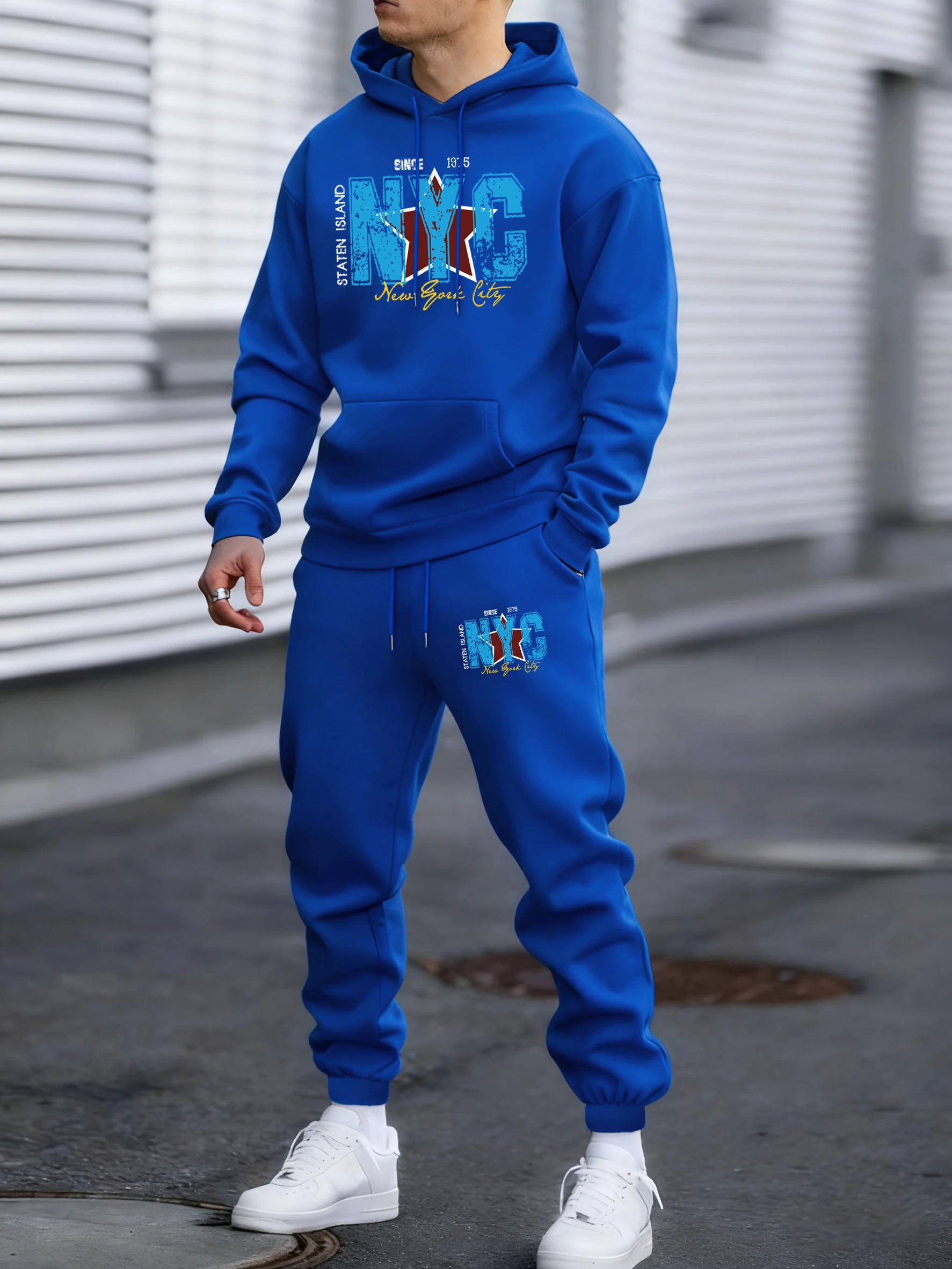 

New York City Staten Island Since 1975 Print Sport Suits Male Fashion Clothing All-Match Simple Pants Male Loose Casual Hoodies