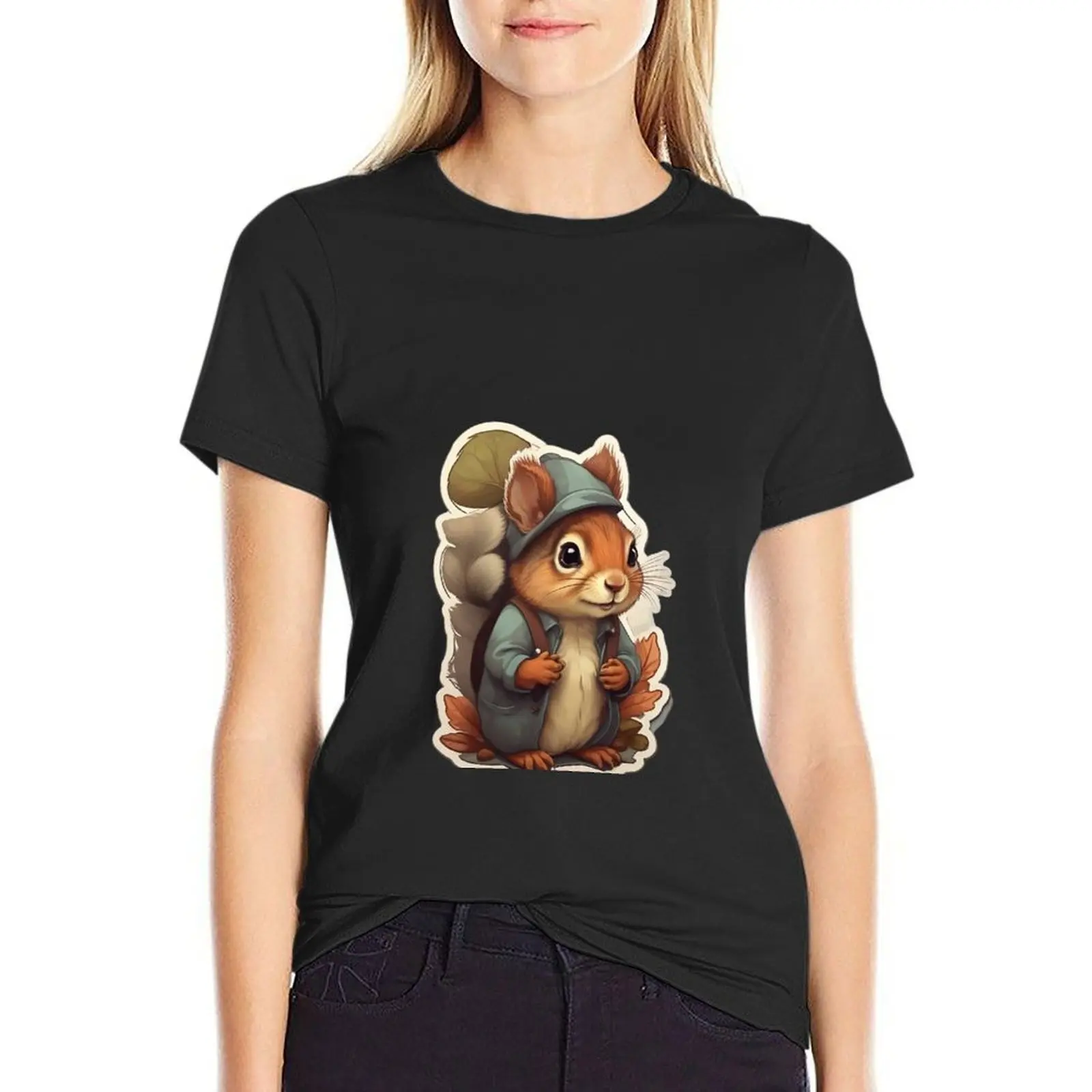 Funny Squirrel T-Shirt Blouse plus size tops white t-shirts for Women