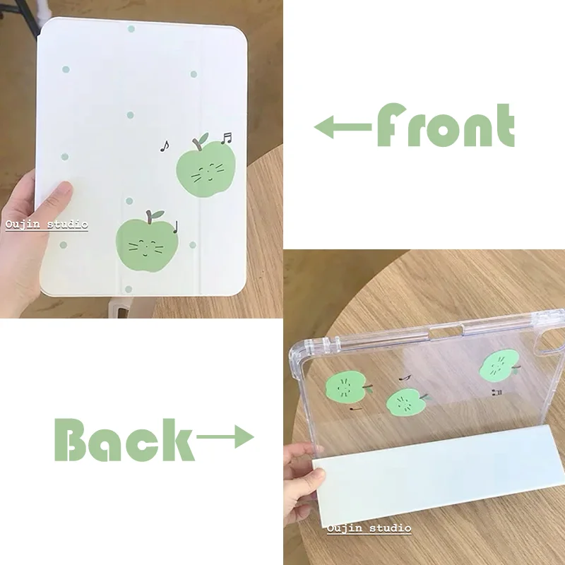 Fresh Green Apple Dots Y2K Three Fold Cover For iPad Pro 13 11th M5 M4 12.9 A16 10 8 7 9th 10th Air 11 M2 M3 Mini Tablet Case