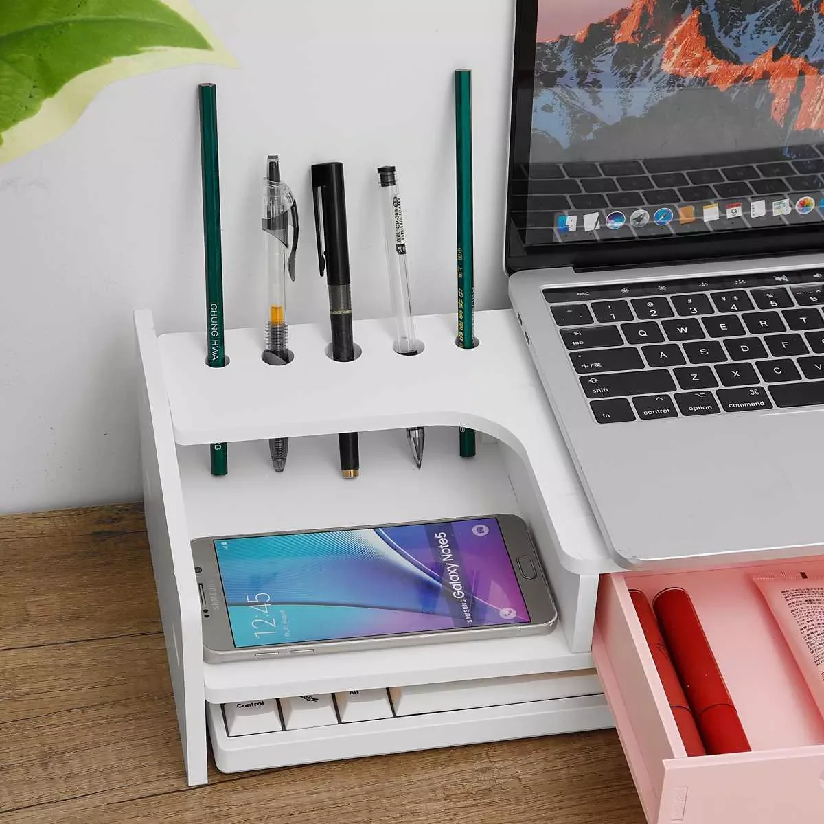 Monitor Stand Monitor Support Laptop Computer Stand PVC Wood Monitor Riser Shelf Desktop Screen Riser Cute Holder 3 Drawers