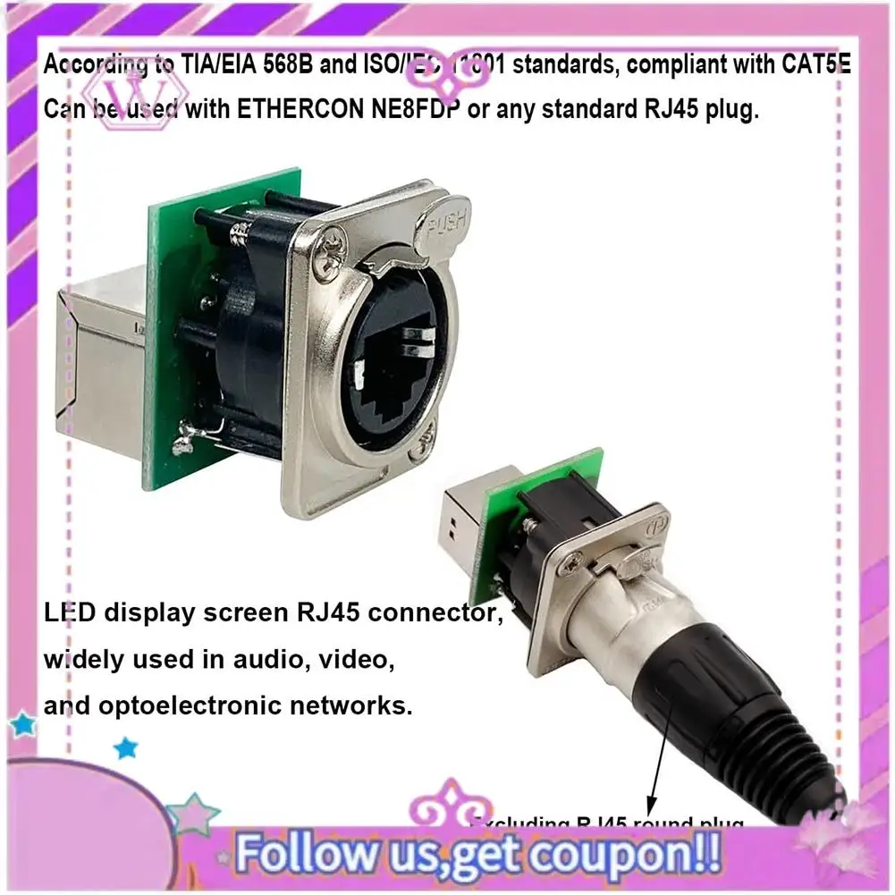 10PCS Ethercon Rj45 Chassis Socket, NE8FDP Ethercon Pass Through Connector, D Series Cat5 RJ45 Panel-Mount Socket