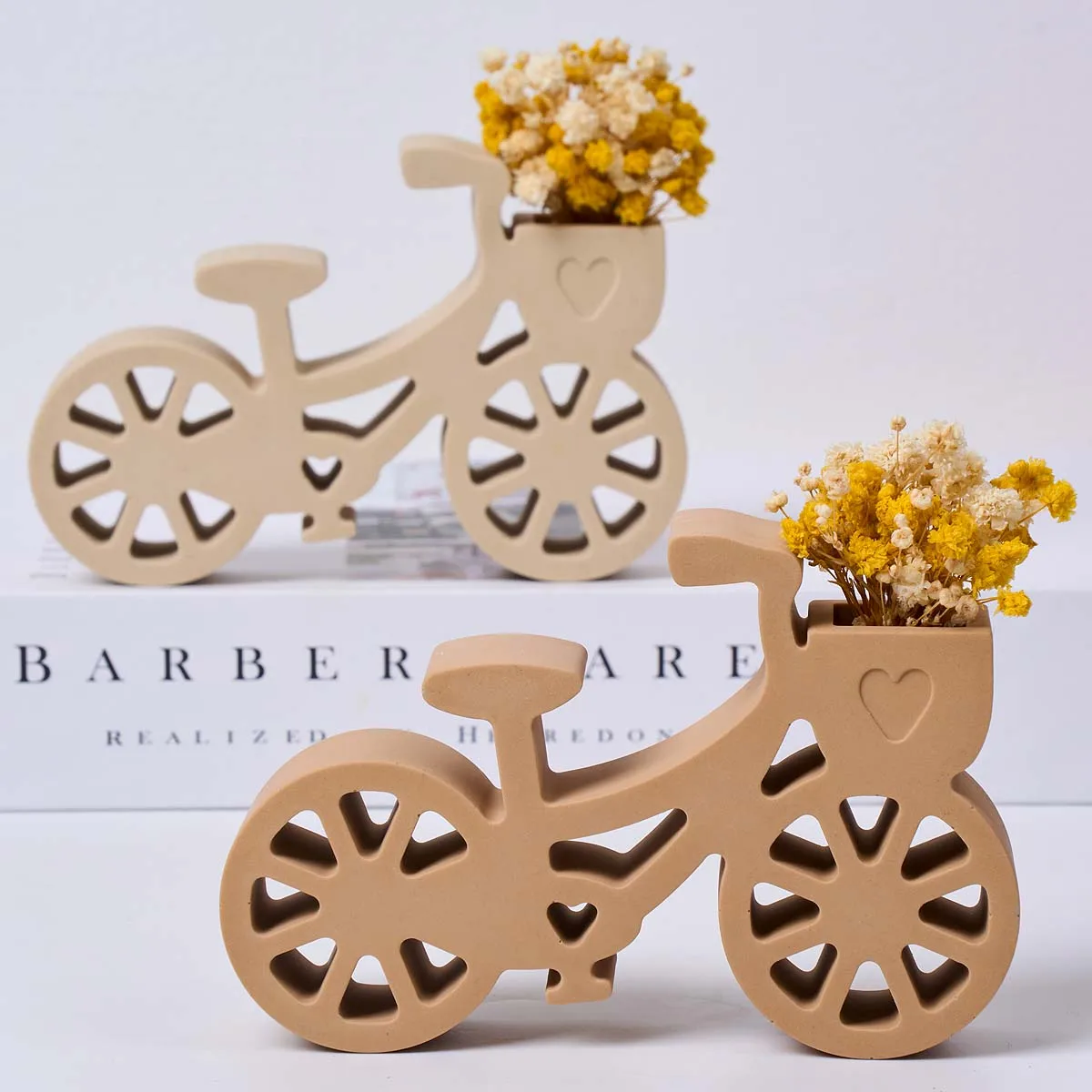 Retro Bicycle Flower Arranging Ornament Mold DIY Home Decor Candle Holder Silicone Molds Plaster Concrete Resin Crafts Making