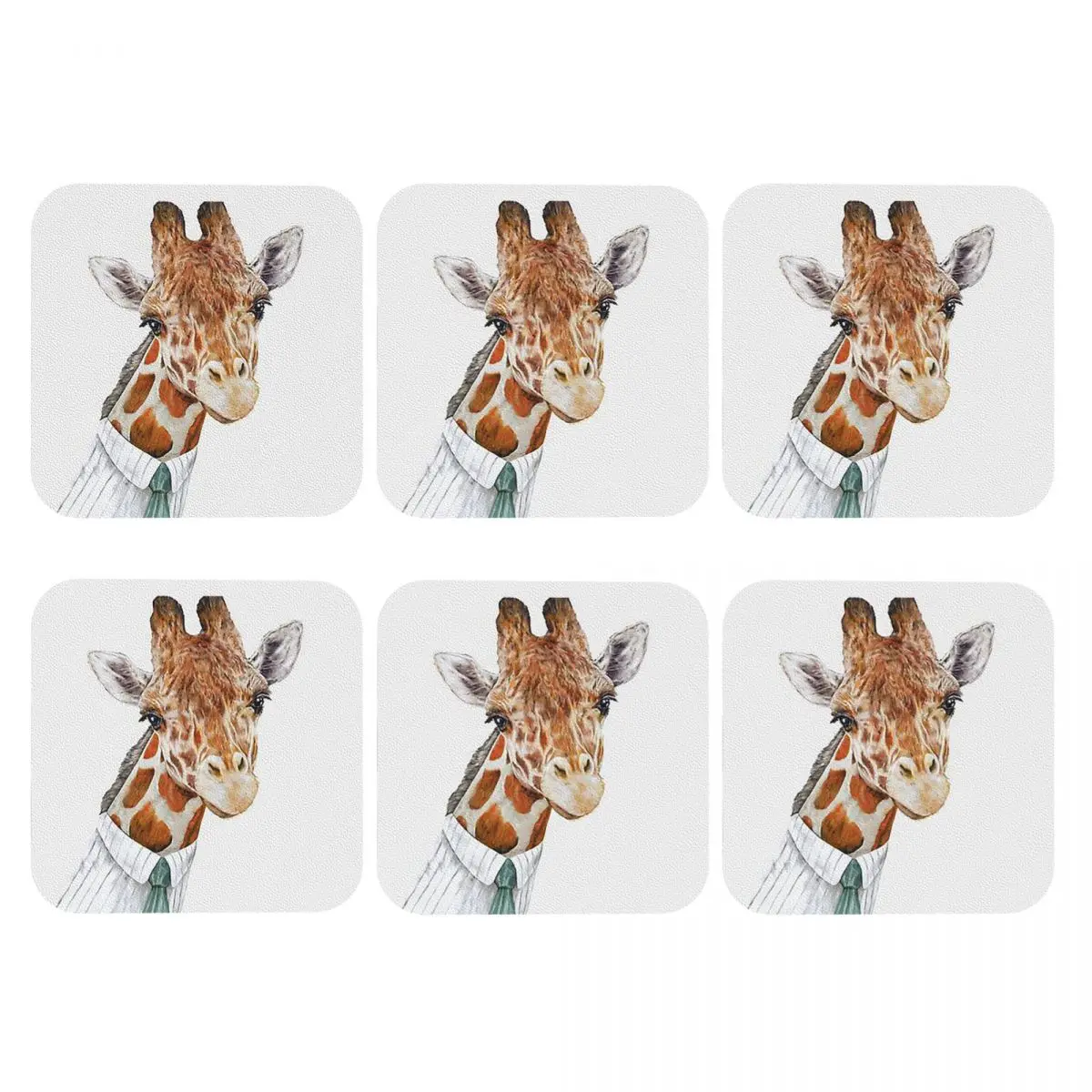 Giraffe Coasters PVC Leather Placemats Non-slip Coffee Mats for Decor Kitchen Dining Pads Set of 6