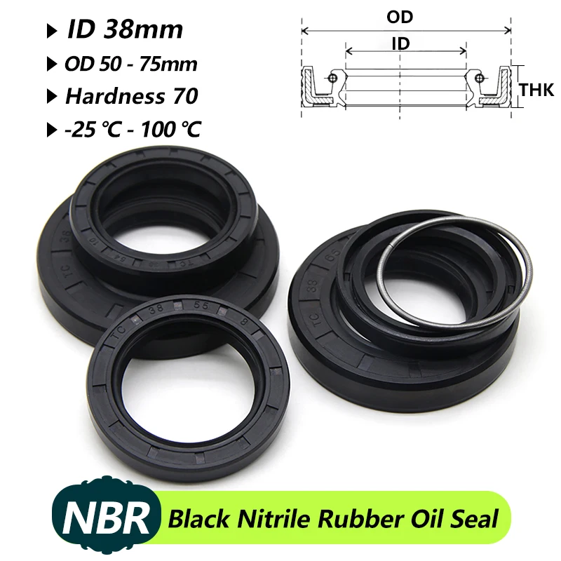 ID 38mm NBR Oil Seals TC-38*50/52/54/55/56/58/60/62/65/70/72*7/8/10/12mm Skeleton Nitrile Rubber Shaft Double Lip Oil Seal ring