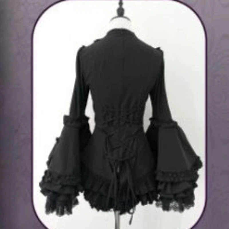 Japanese Gothic Y2k Lolita Style Skirt Set Women Vintage Sweet Flare Sleeve Shirts High Waist Lace Ruffles Irregular Skirt Suiit - view 6
