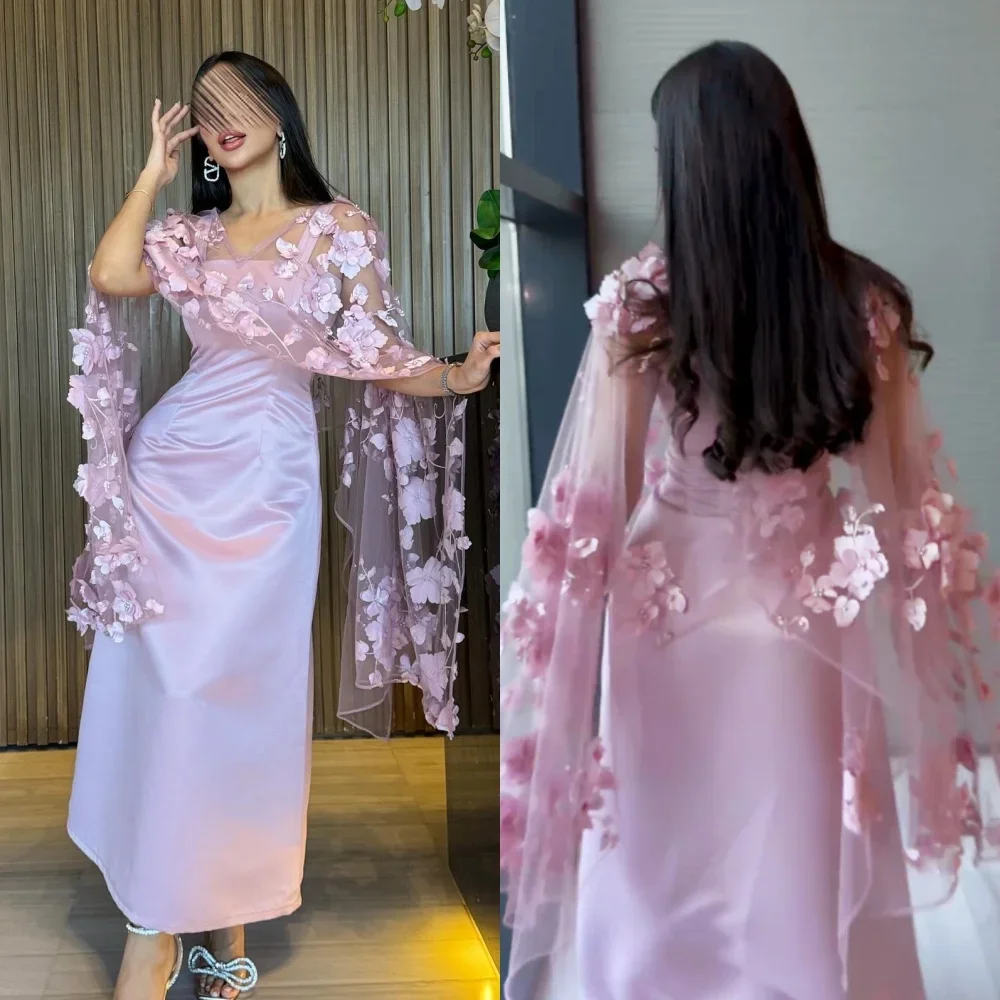 Customized Satin Sequined Flower Beading Ruched Valentine's Day A-line Square Neck Bespoke Occasion Gown Midi Dresses