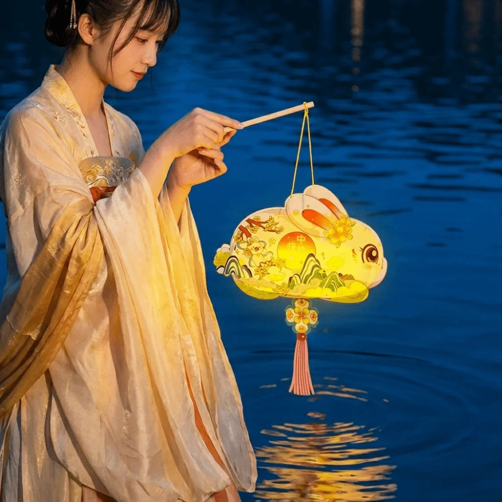 Cartoon Rabbit Lanterns Luminous Handmade Mid-Autumn Festival Lantern Glowing Chinese Style Lantern DIY Material Package Kids