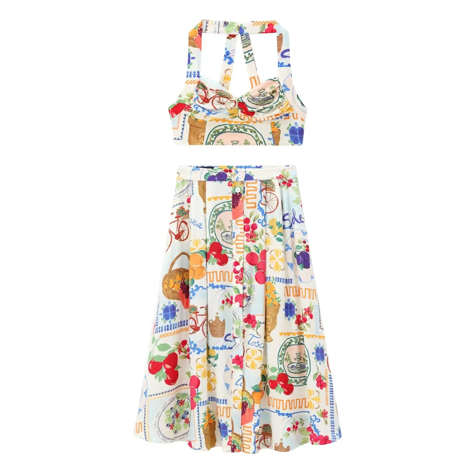 ZBZA 세련된 인쇄 짧은 탑과 망토 스커트 세트 여성 가을 ​​새로운 도착 폴리 에스터 섬유 하이 패션 앙상블