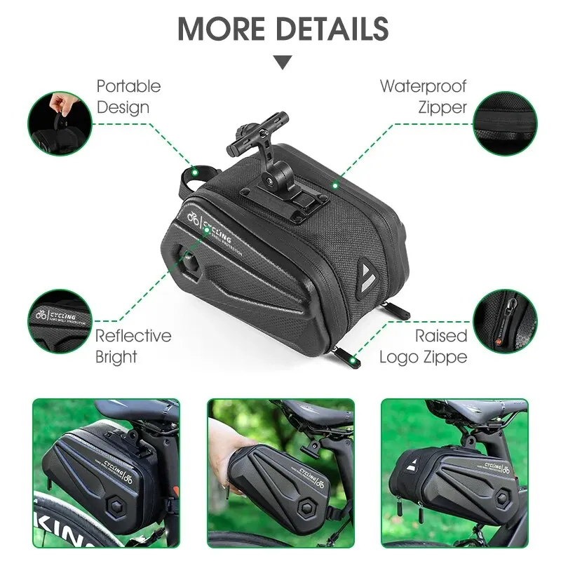 WEST BIKING Bicycle Tail Bag 2.6L Capacity Reflective Cycling Saddle Bag Waterproof Hard Shell Pouch MTB Road Bike Accessories