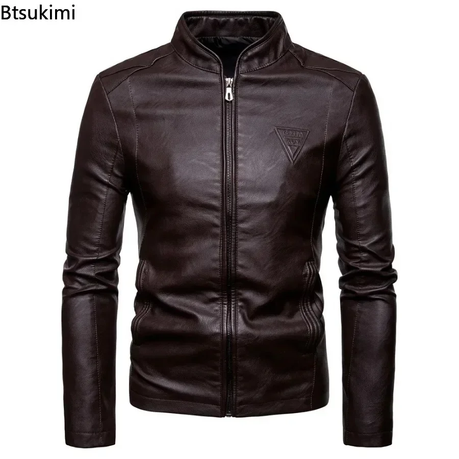 2026 Autumn Winter Men's Fashion Stand-up Collar Leather Jacket Solid Long-Sleeved High-Quality Jacket Male Faux Leather Jacket