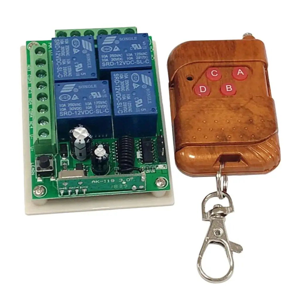 4CH Mini Relay RF Remote Control LED Lamp Controller(Brown), Micro Receiver Transmitter 433