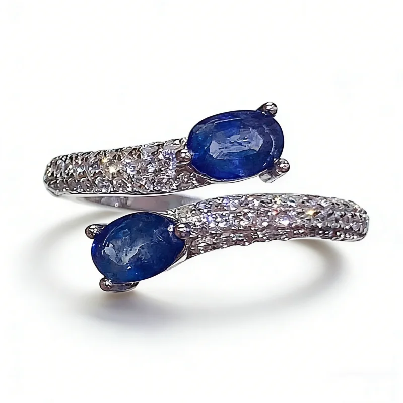 

S925 Sterling Silver Ring Natural Sapphire 4*6mm Gemstone Elegant Wedding Party Jewelry for Women