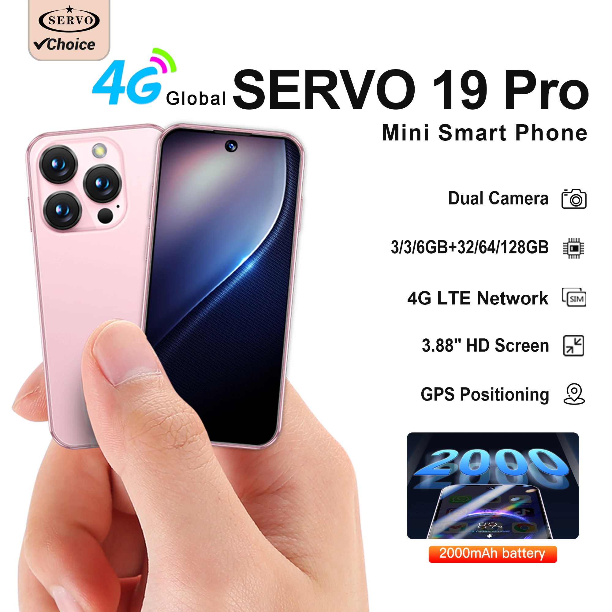 SERVO 19PRO 4G LTE Mini Smartphone Android 12.0 System 6GB+128GB Play Store WiFi Face Unlock Dual SIM 3.88