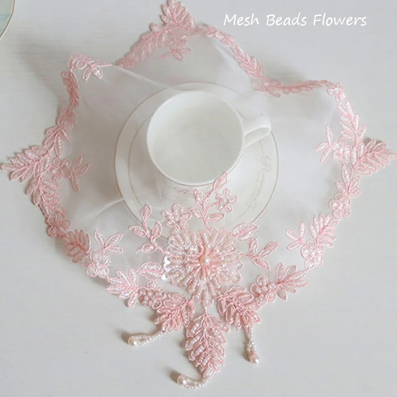 Popular flower mesh beads table place mat cloth embroidery placemat Christmas Wedding kitchen Table decoration and accessories