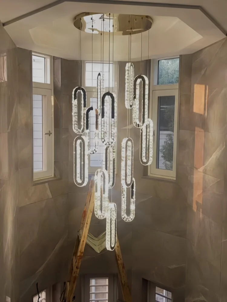 Modern Luxury LED Crystal Pendant Lamp Nordic Style Gold Silver Crystal Chandelier for Living Room Staircase Attic Home Interior