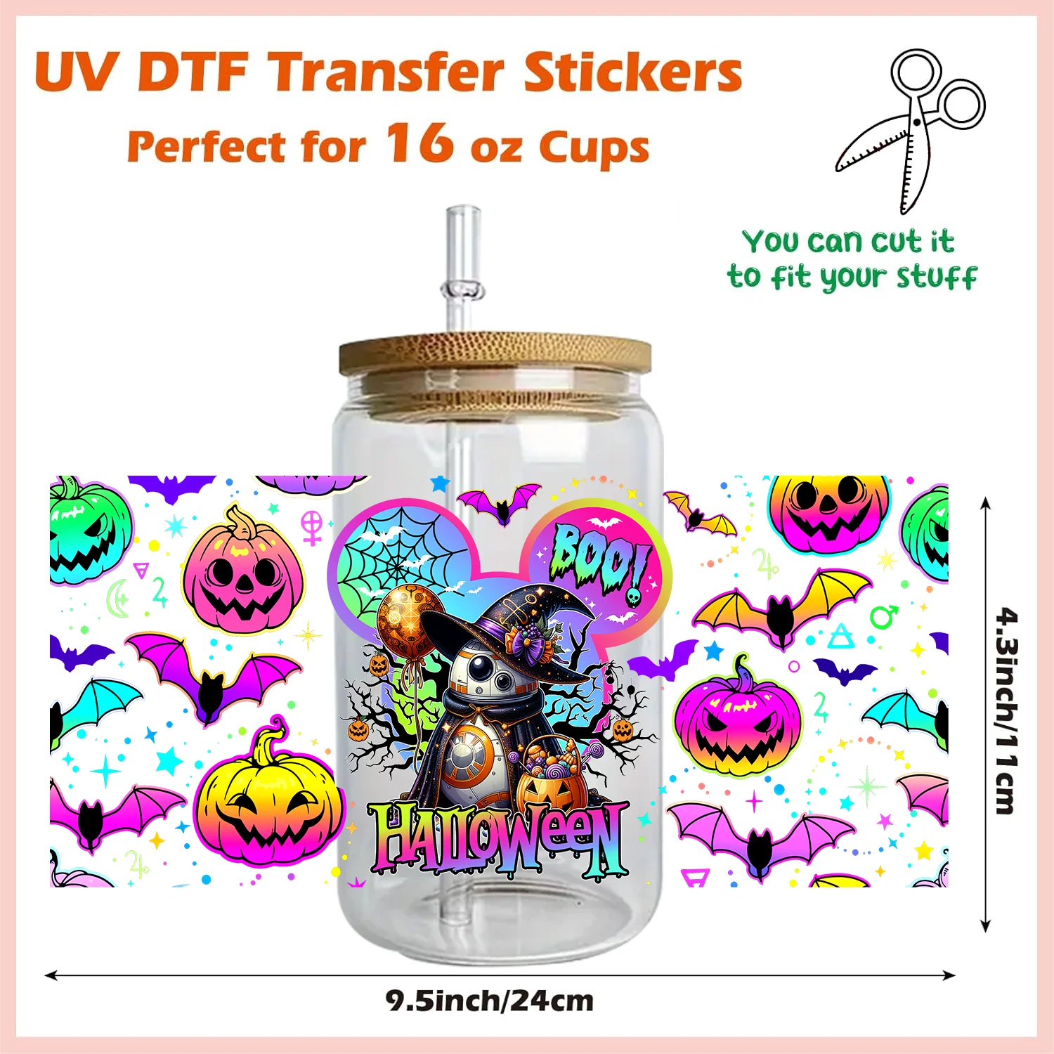 

Happy Halloween Cute anime easy peel waterproof Party DIY Decals 3D transfers uvdtf tumbler seal stickers 16oz uv dtf cup wraps