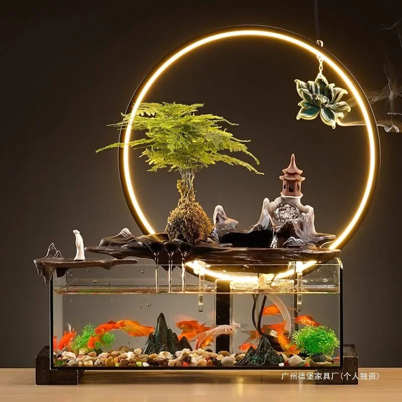 Flowing water glass aquarium decoration, circulating water office ornament