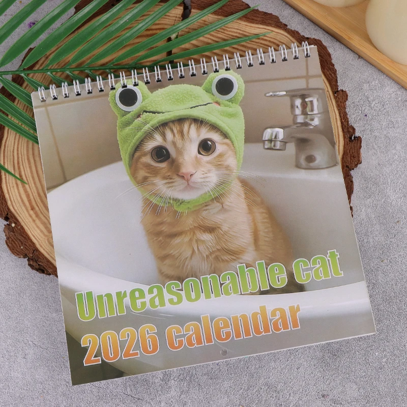 2026Cute Ginger Yellow Cat Calendar with Green Frog Ears and Paws - Monthly Planner and Daily Organizer