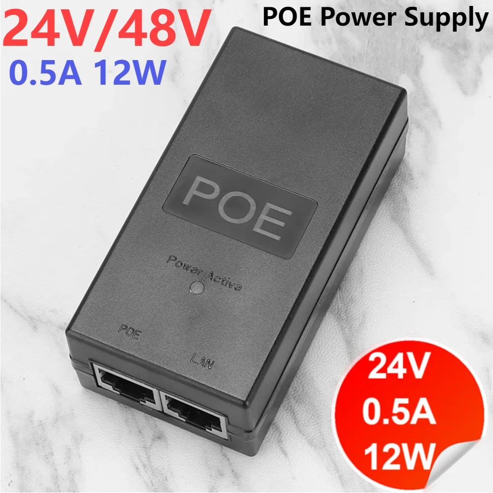 POE Power Supply DC Adapter 24V 0.5A 24W Desktop POE Power Injector Ethernet Adapter Surveillance CCTV AC/DC Adapter Accessories