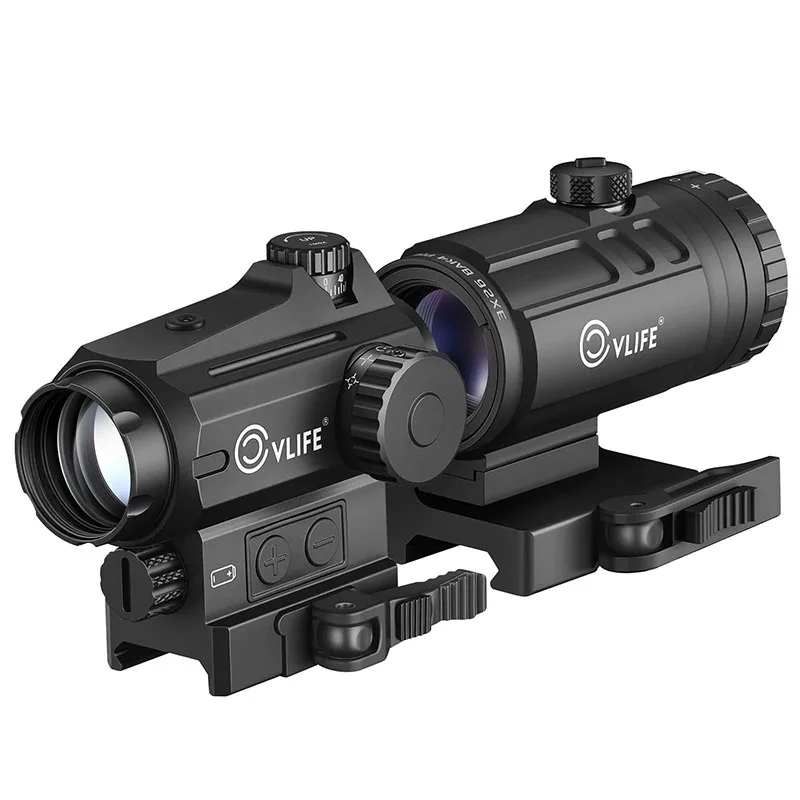 

Многофункциональный прицел с красной точкой и 3-кратным увеличителем с автоматической регулировкой яркости, активацией по движению, быстросъемным креплением и откидным увеличителем