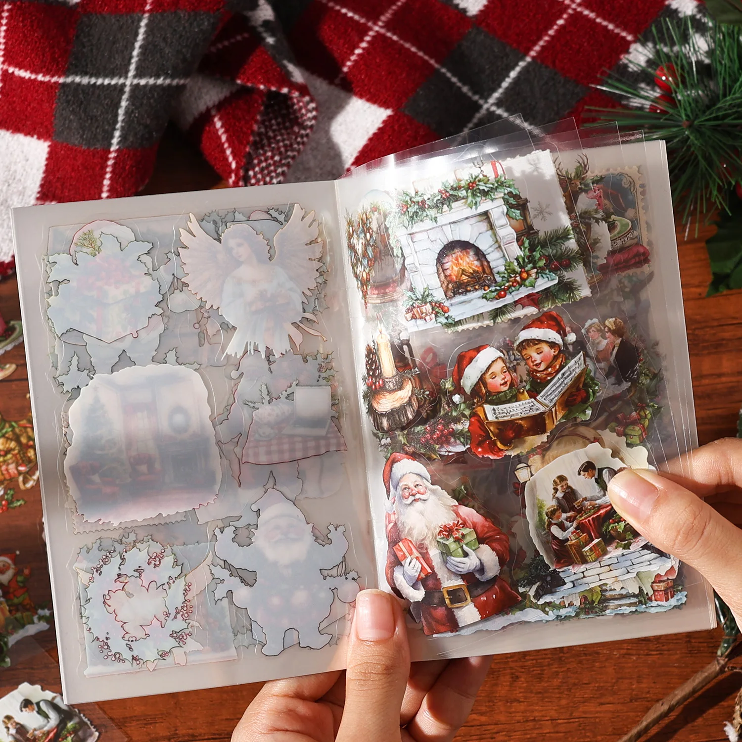 20/40 Sheets Large Size Christmas Sticker Book Washi PET Stickers Set Scrapbooking Holiday Party Aesthetic Decoration Journal
