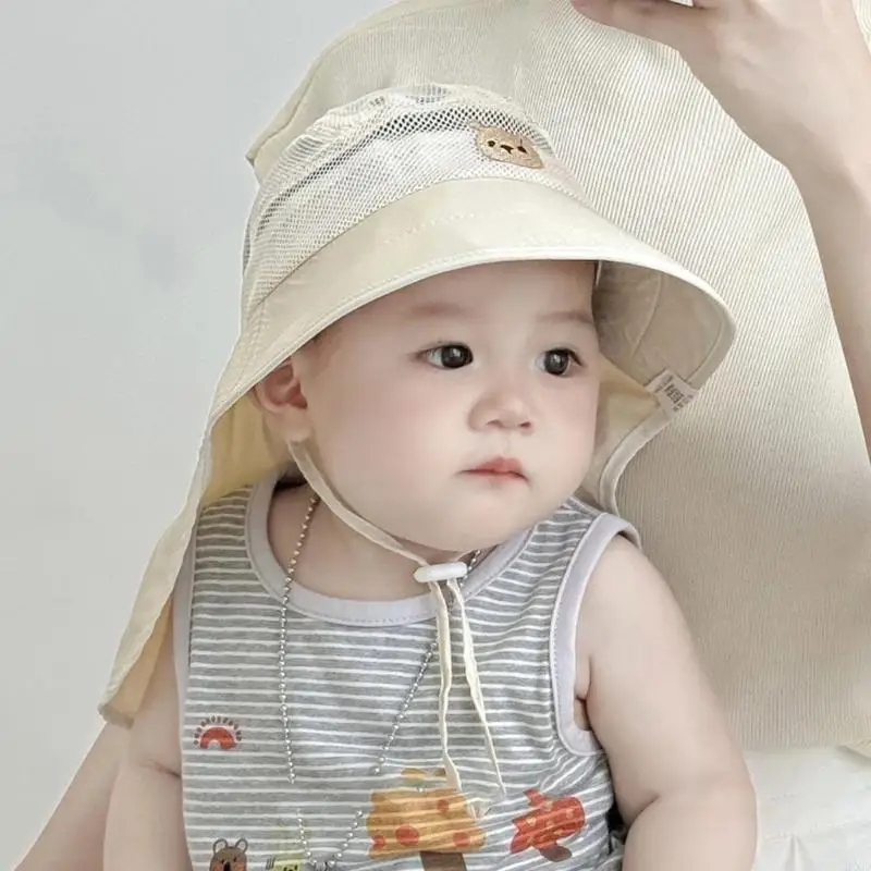 B2QD Baby Fisherman Chapeau pour extérieur chapeau seau mince avec rabat cou Soleil Panama Chapeau garçons fille Unisexe