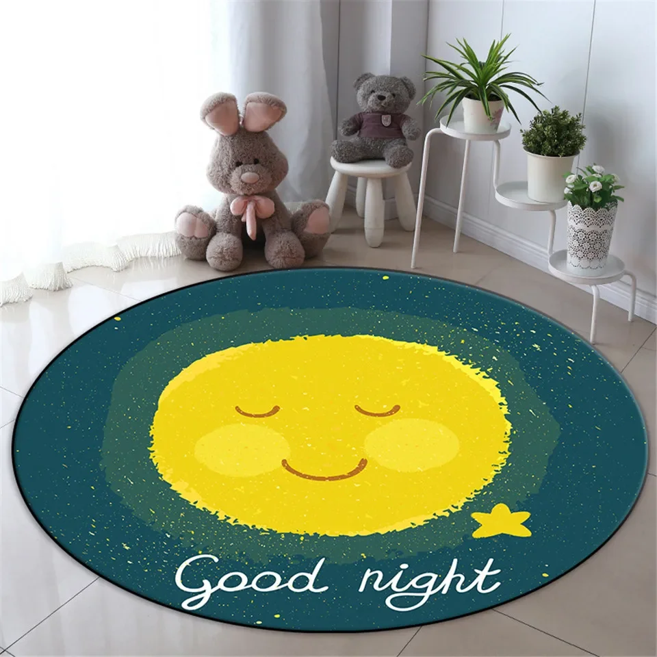 Cartoon Cloud Star Moon Blue-Green Round Carpet for Kids Room Nordic Bedside Mat Boy Girl's Baby Room Children's Play Mat Rug