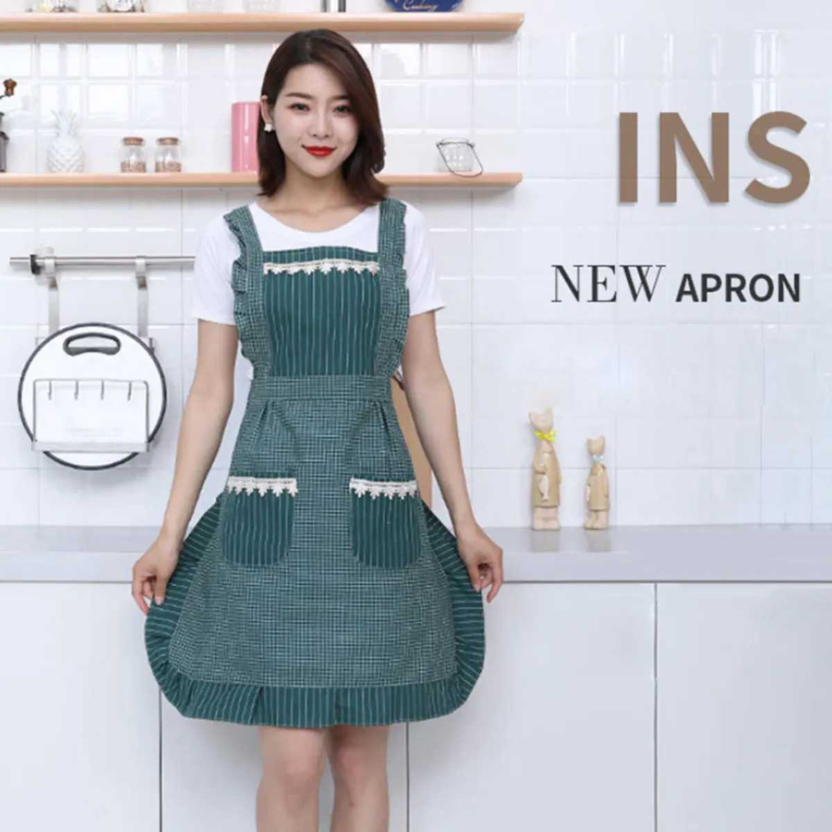 1Pcs Cotton Princess Apron for Kids Toddlers with Two Pockets Adjustable Waist Tie Quick Dry Machine Washable Cooking Baking
