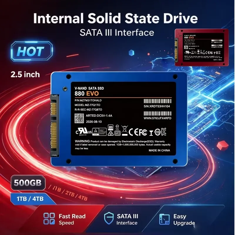 New Internal Solid State Hard Drive SATA III 2.5 Inch SSD 2TB 1TB 4TB 880-EVO Fast Speed Hard Disk for Desktop Laptop Computer