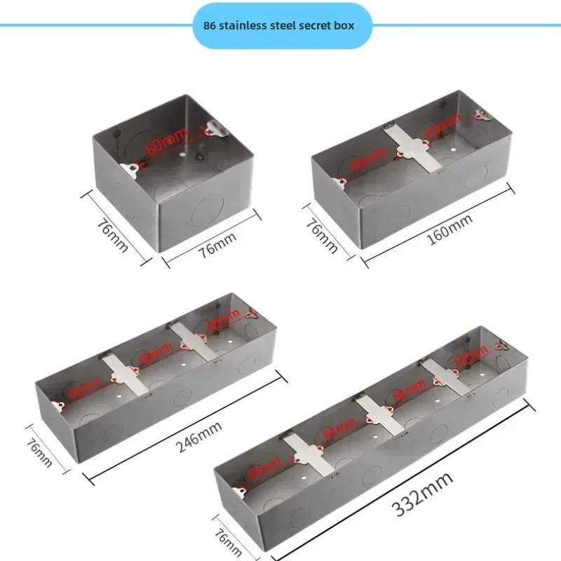 86 Type Universal Concealed Bottom Box for Wall Switch Socket Wire Junction Box 25mm Hole Stainless Steel Material