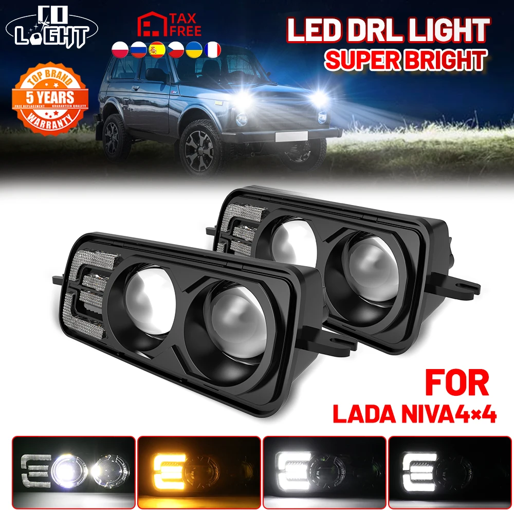 COLIGHT Daytime Running Lights With Turn Signal for Lada Niva Urban 4x4 Diecast Aluminum Housing LED Headlights 12V 24V Fog Lamp